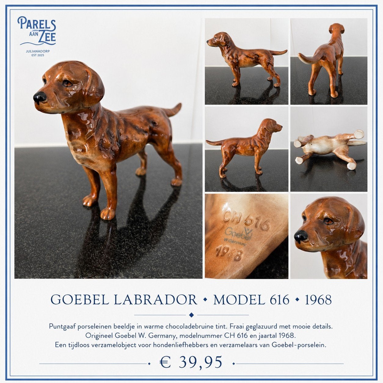 Goebel Labrador Chocolade 1968 model 616, Ophalen of Verzenden, Zo goed als nieuw, Porselein, Bestek