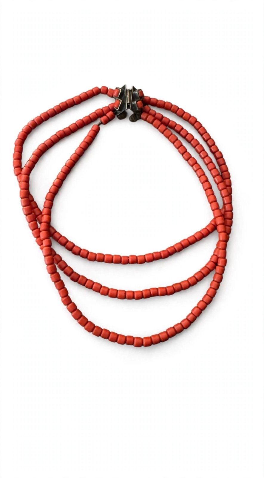 Vintage 3-rijige Bloedkoraal Ketting - Oud Fries Collier, Sieraden, Tassen en Uiterlijk, Kettingen, Ophalen, Gebruikt, Rood, Steen of Mineraal