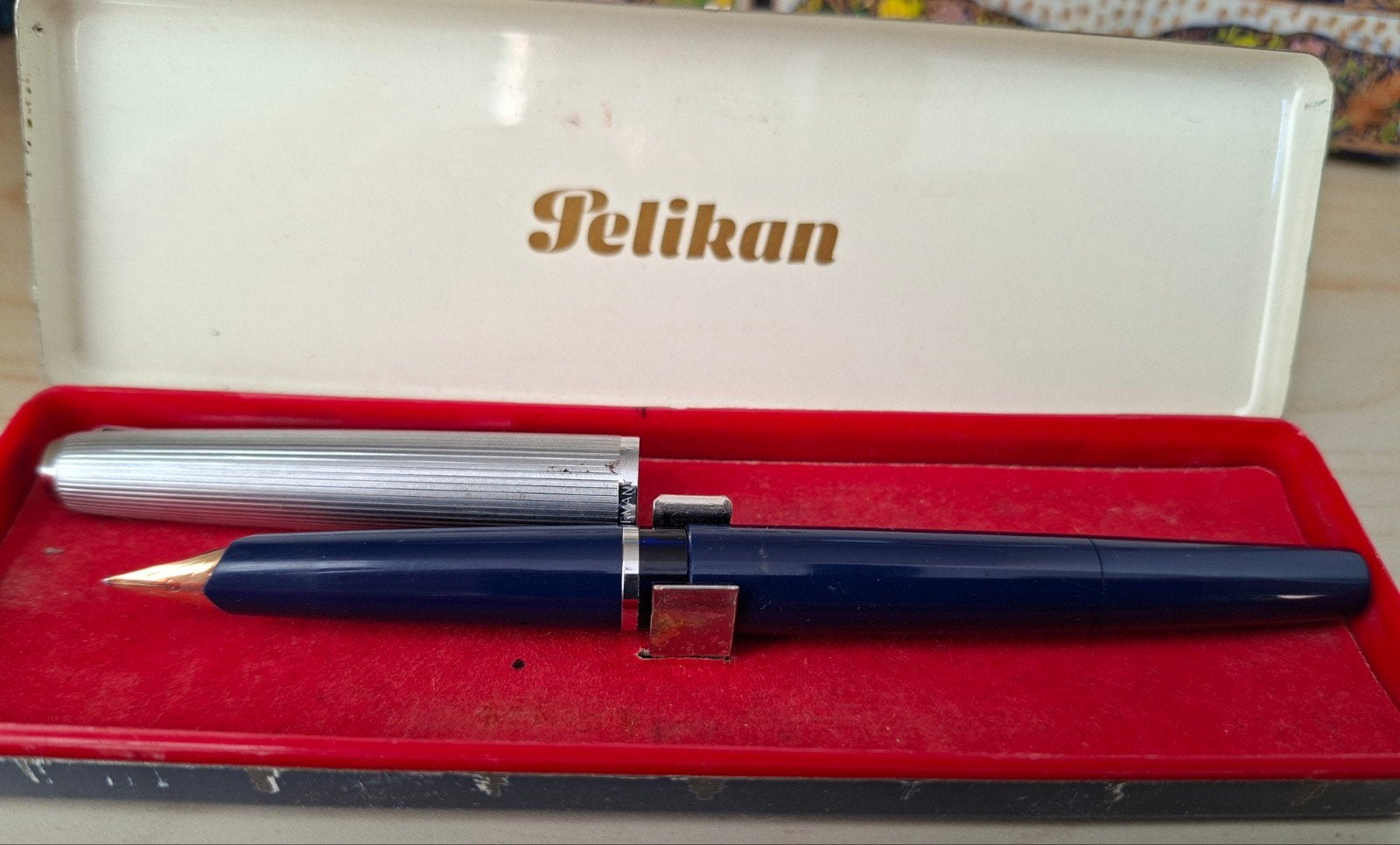 Vintage Pelikan vulpen met inkt en originele doos, Overige merken, Gebruikt, Met doosje, Ophalen of Verzenden