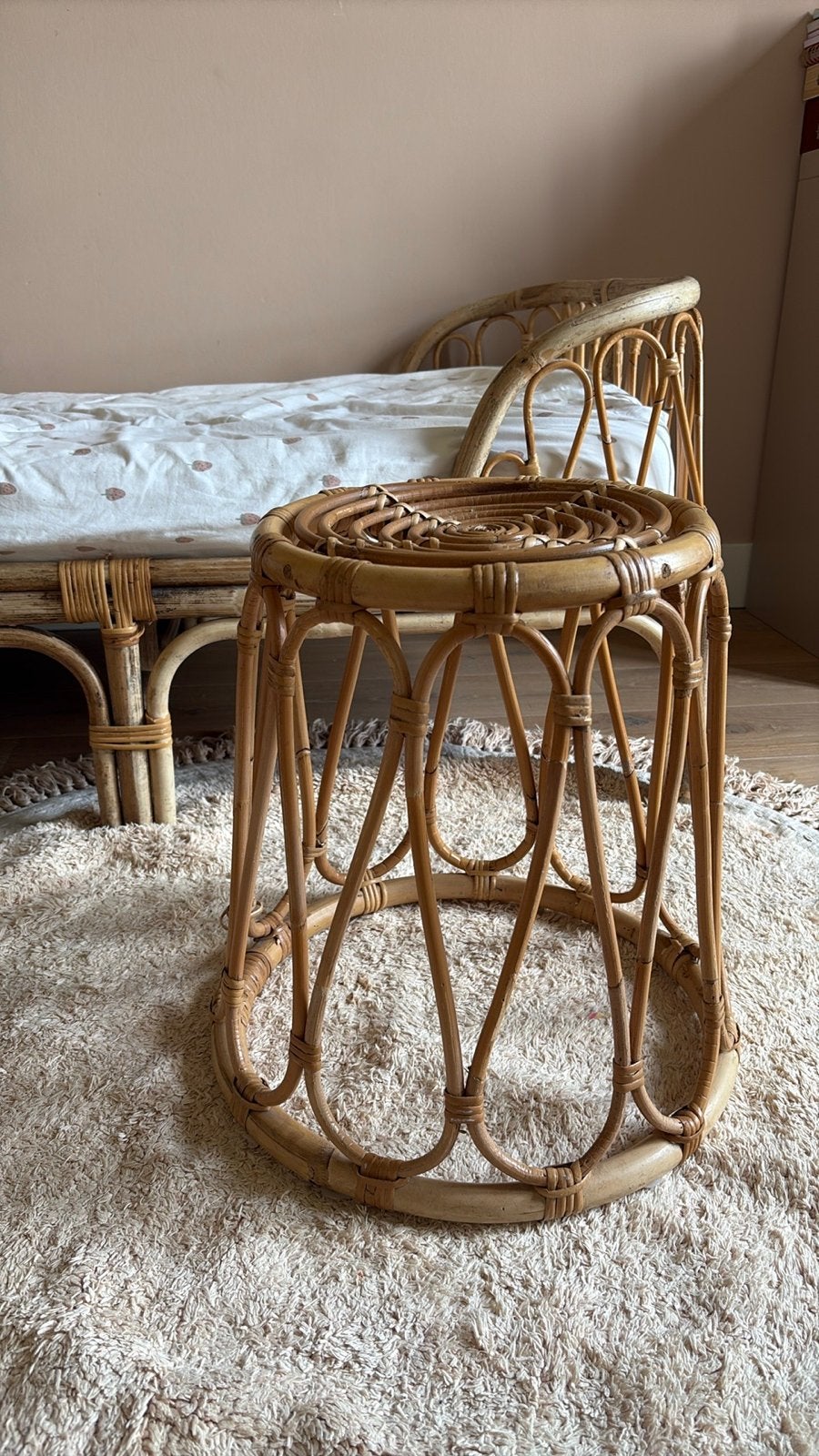 Rotan krukje vintage, Ophalen, Gebruikt, Hout