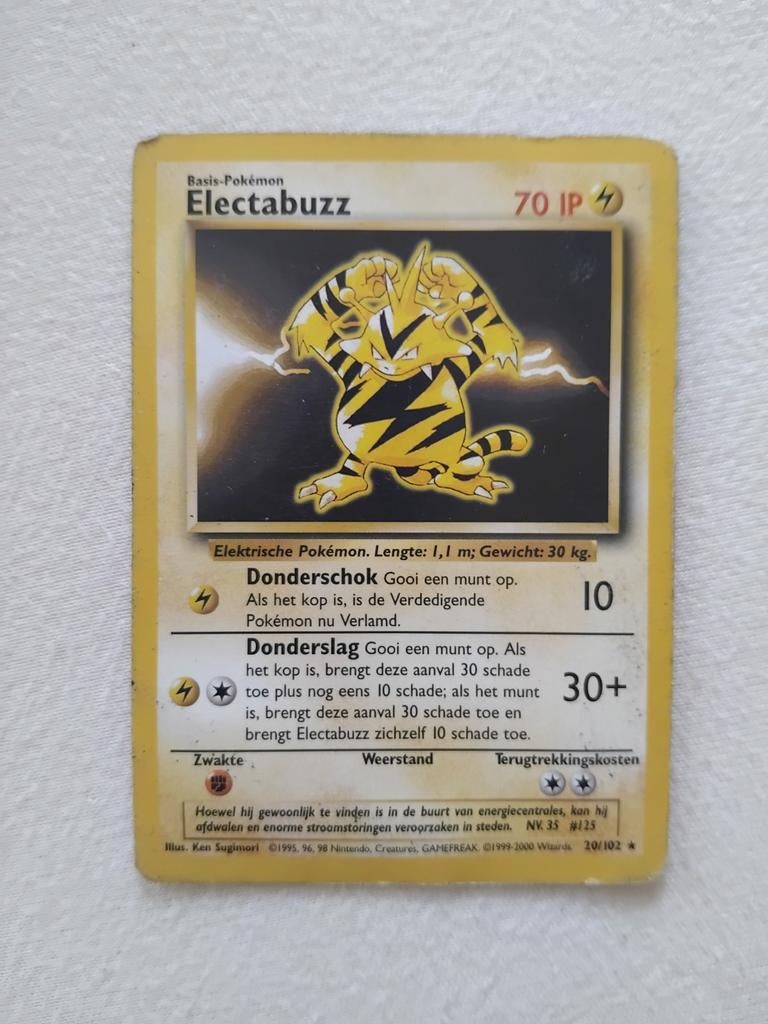 Electabuzz Pokémon Kaart  base set 20/102, Hobby en Vrije tijd, Verzamelkaartspellen | Pokémon, Gebruikt, Losse kaart, Ophalen of Verzenden