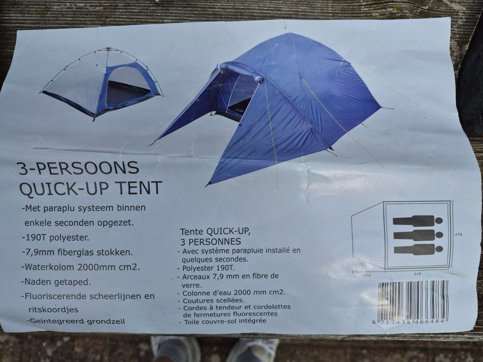 3-persoons Quicktent, Ophalen