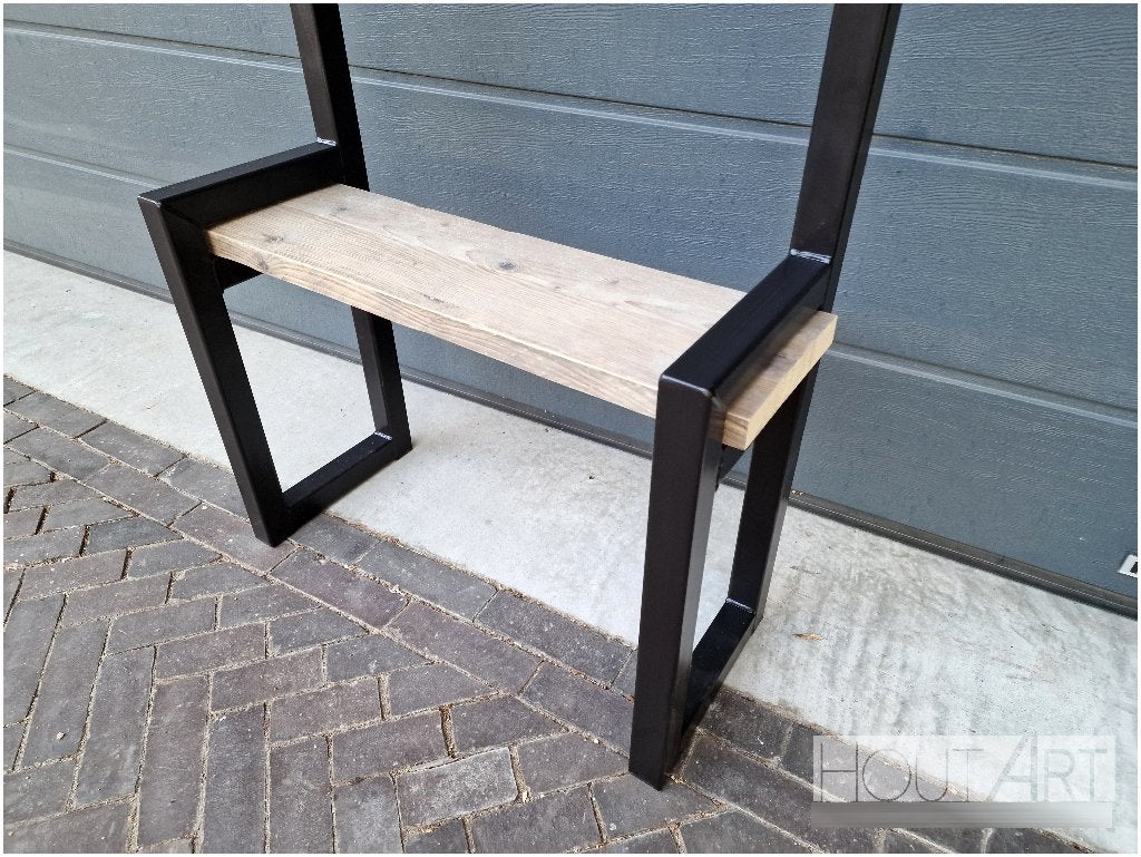 Kapstok met stalen frame met bankje in steigerhout!, Wandkapstok, Info@hout-art.nl, Ophalen of Verzenden, Zo goed als nieuw