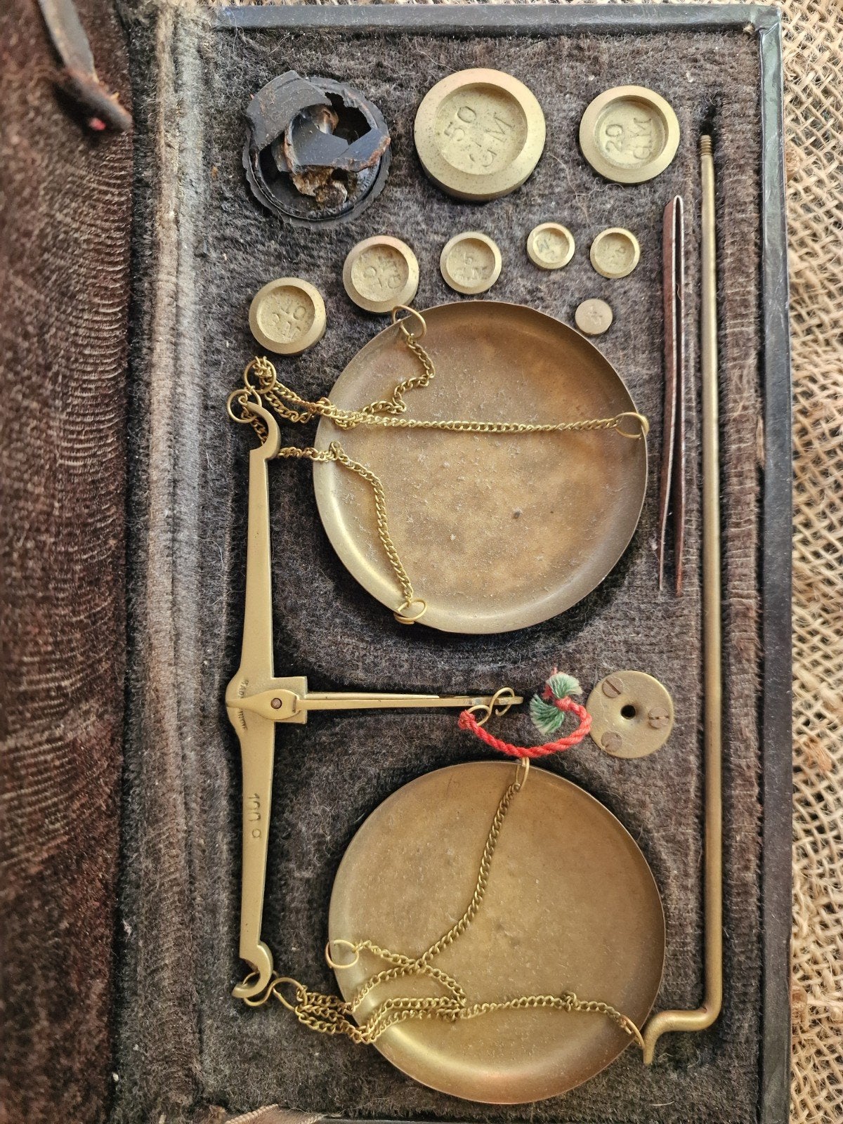 Antiek (goud) weegschaal; helemaal compleet, Ophalen of Verzenden