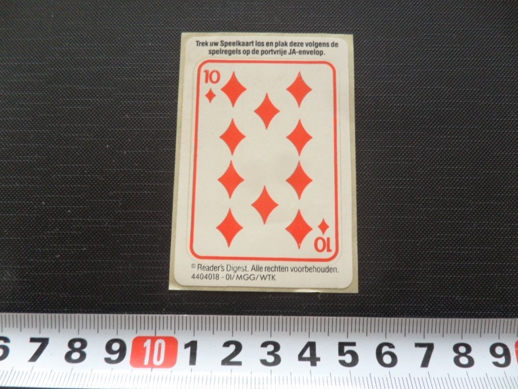 sticker speelkaaart ruiten 10, Ophalen, Zo goed als nieuw