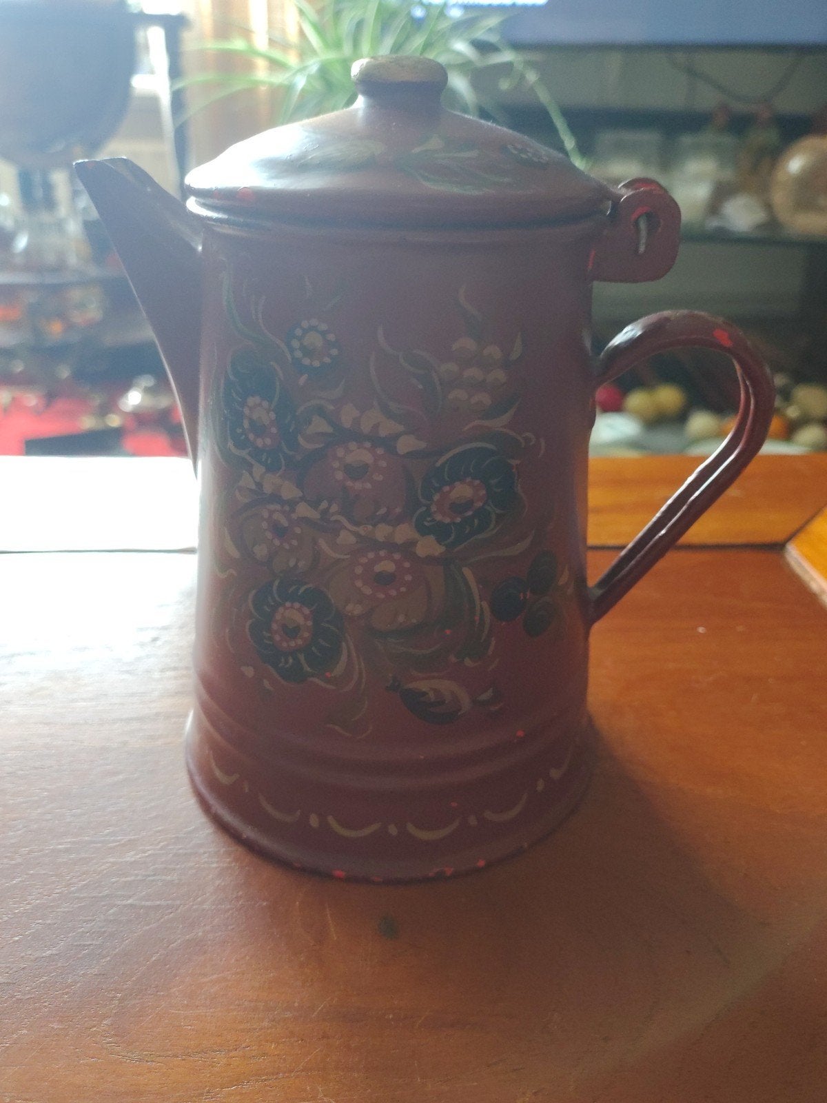 Vintage Friese Handgeschilderde Koffiekan - Rood Emaille, Ophalen of Verzenden