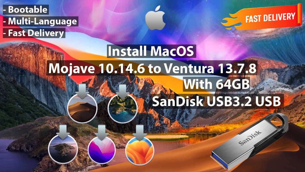 macOS Mojave 10.14.6-Ventura 13.7.8 5in1 USB Installer 64GB, Ophalen of Verzenden, Nieuw, MacOS