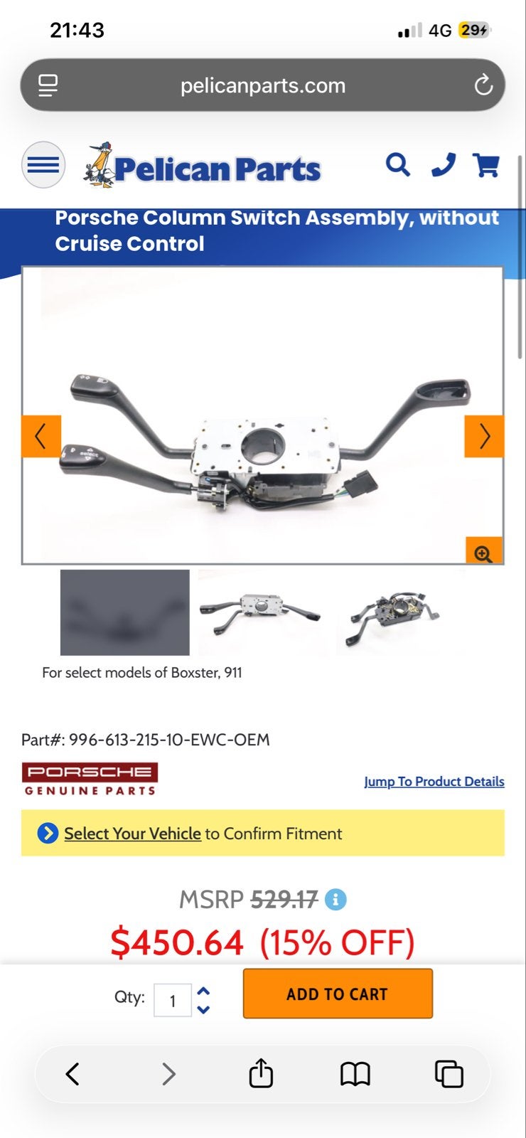 Stuurkolomschakelaar Porsche 99661321510, Ophalen of Verzenden, Nieuw, Porsche