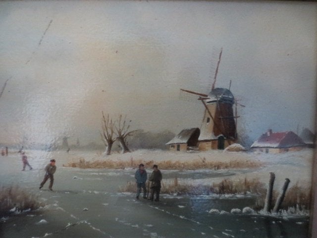 P C Steenhouwer (1896-1972) IJsgezicht, Antiek en Kunst, Paneel, Ophalen of Verzenden, Landschap, Klassiek