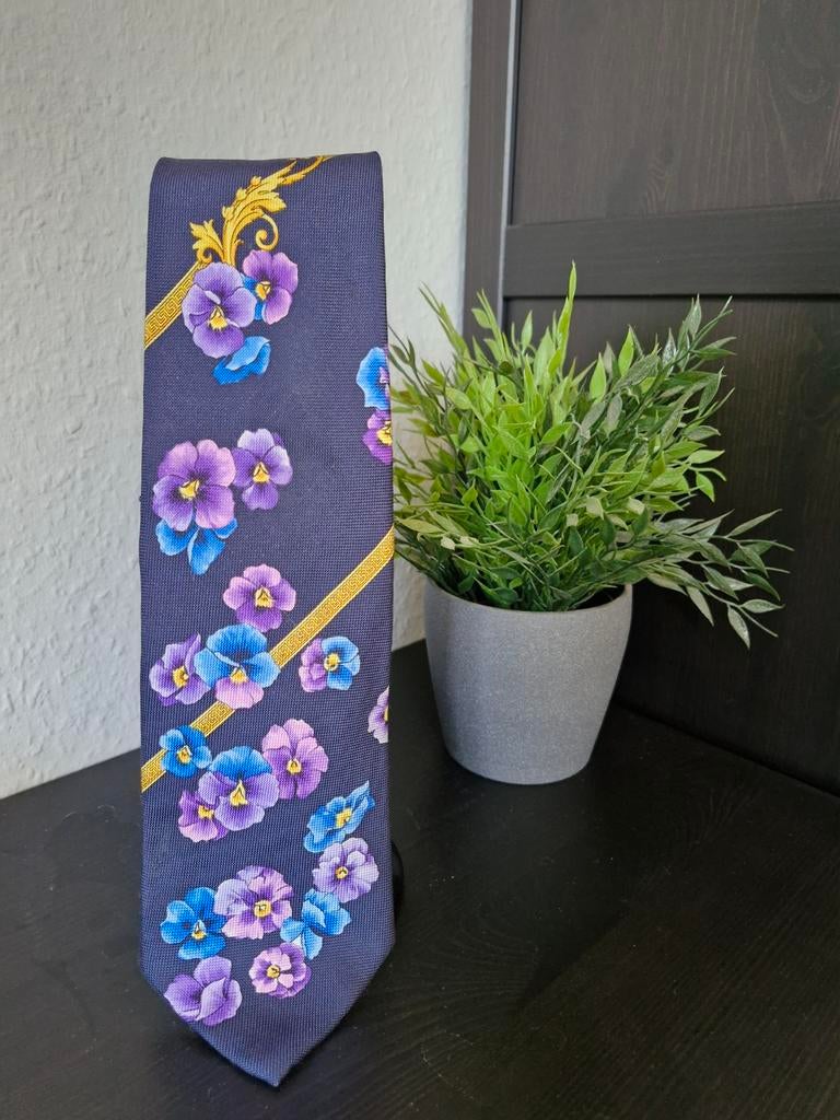 Gianni Versace Stropdas met Bloemenpatroon, Blauw, Gianni Versace, Ophalen of Verzenden, Met patroon