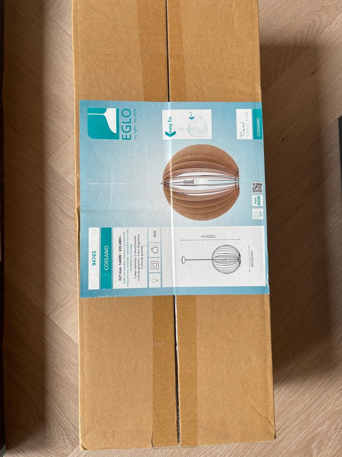 EGLO Cossano Houten Hanglamp E27 - Nieuw in doos, Ophalen of Verzenden, Nieuw, Hout, E27 (groot)