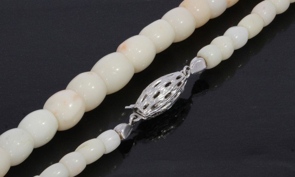 Witte koraal vintage ketting 14k slot goud dames antiek, Verzenden, Goud, Ketting, Met edelsteen
