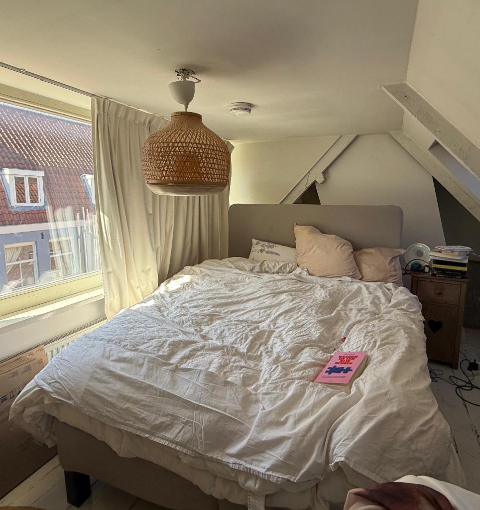 Tweepersoonsbed boxspring, Ophalen, Gebruikt, Bruin, 210 cm