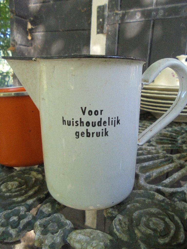 Emaille maatbeker "voor huishoudelijk gebruik" wit, Ophalen of Verzenden