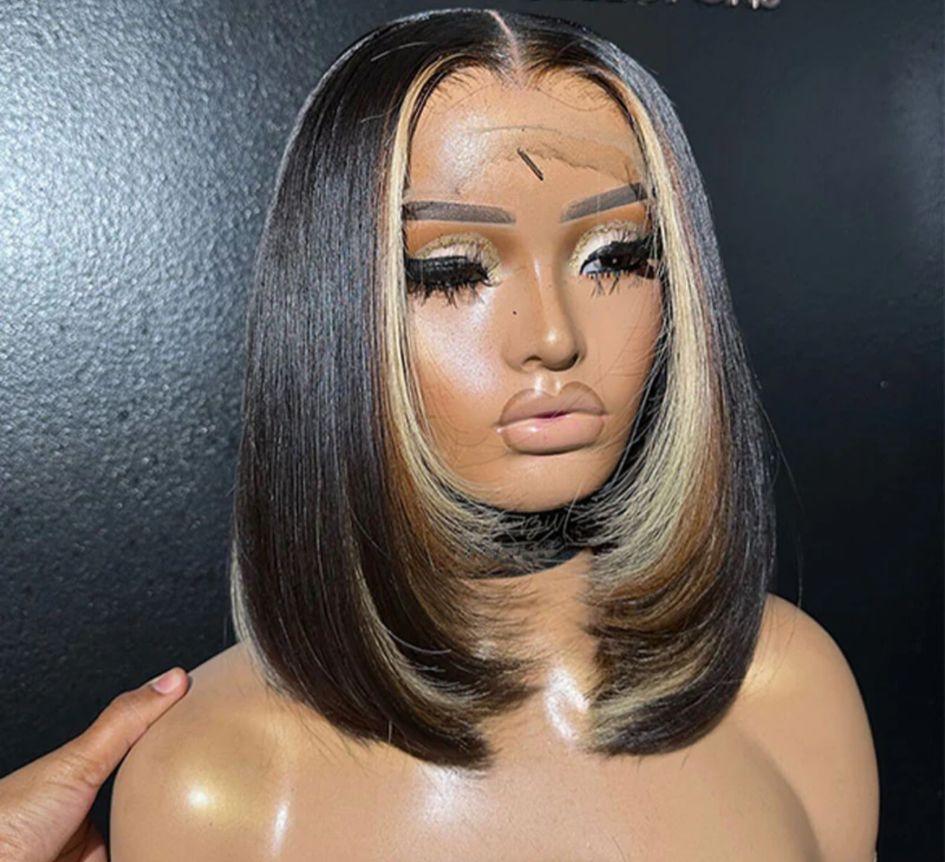 HD 13x4 frontal 14 inch highlight bob pruik, Ophalen of Verzenden, Gebruikt, Pruik of Haarverlenging