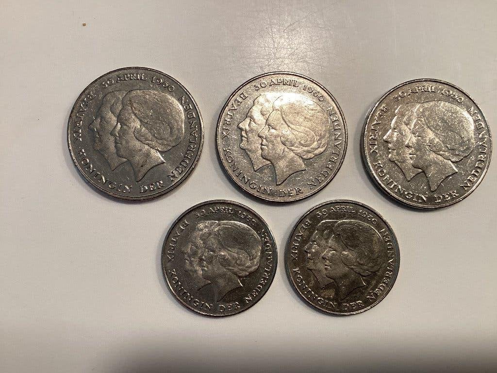 3 rijksdaalders en 2 guldens, Juliana en Beatrix, Ophalen of Verzenden, Koningin Juliana, 2½ gulden, Losse munt