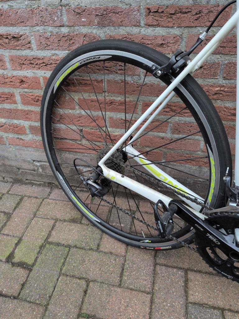 Racefiets wit met gele accenten - Maat 58 fuji, Overige merken, Gebruikt, Carbon, Ophalen of Verzenden
