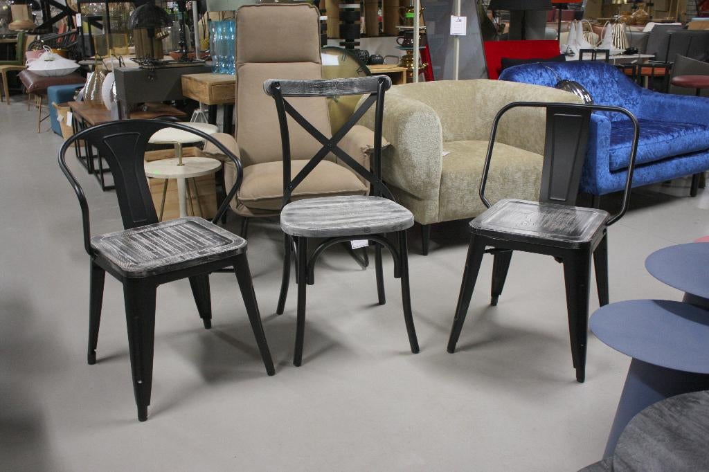 Partij tafels + stoelen Tolix metaal hout horeca kantoor, Ophalen, Zwart, Nieuw, Vijf, Zes of meer stoelen