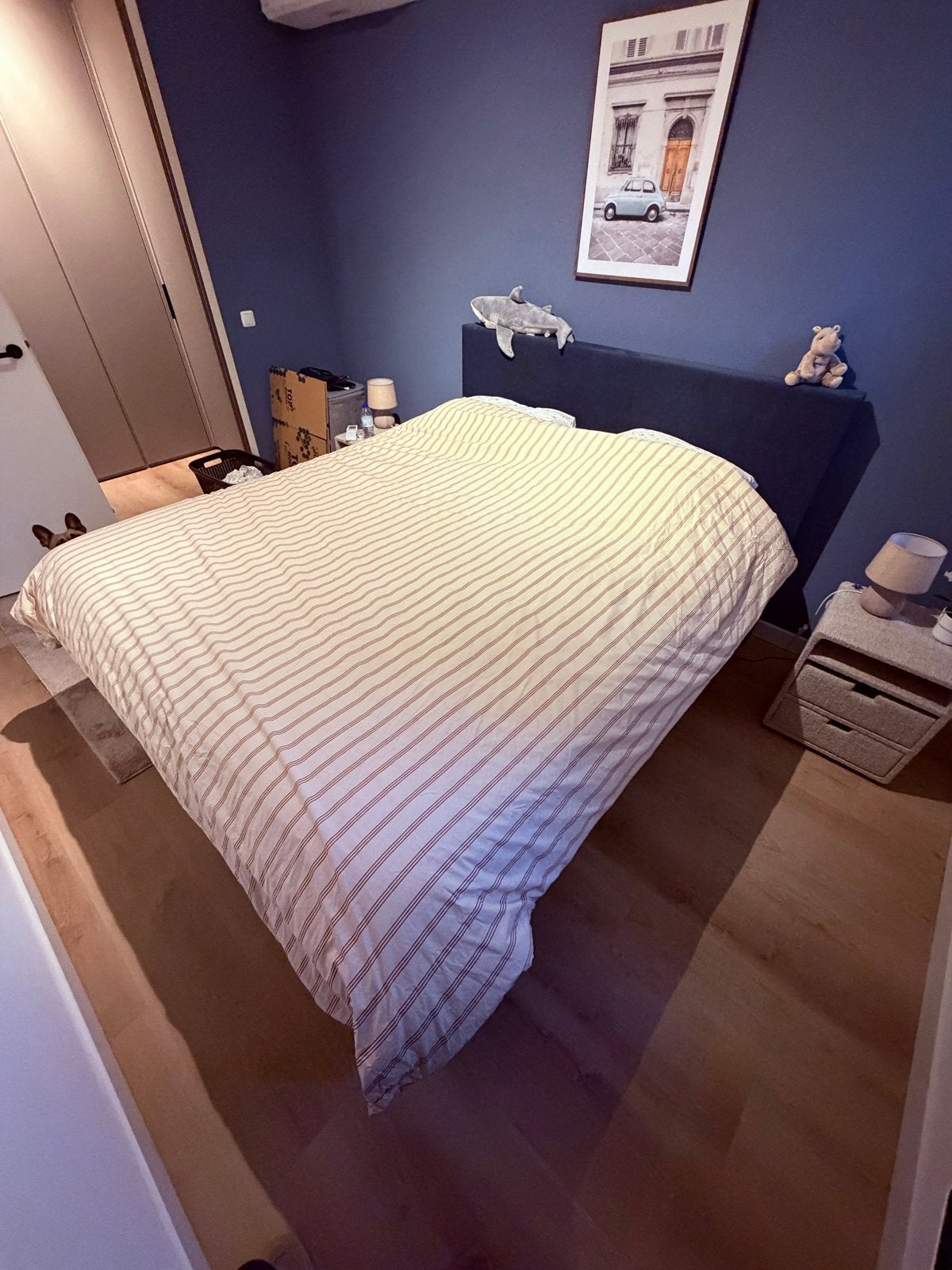 Boxspring met nieuwe topper, 5 jaar oud, Ophalen, Gebruikt, Blauw, Tweepersoons
