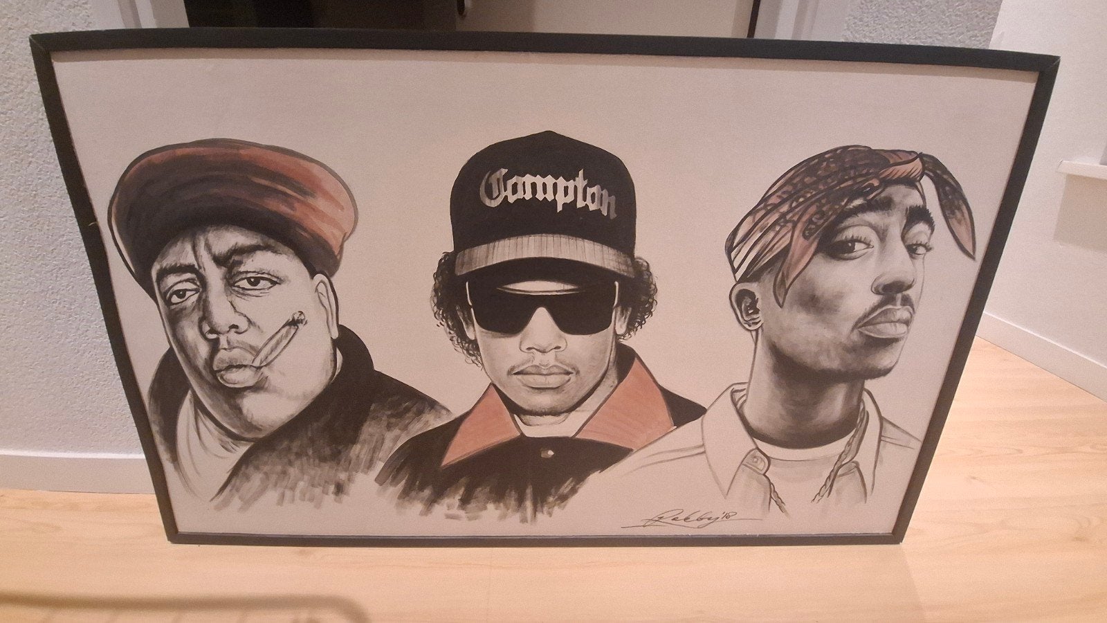 Tupac, Eazy-E en The Notorious B.I.G. Schilderij., Ophalen of Verzenden, Tekening, Potloodtekening, Gesigneerd