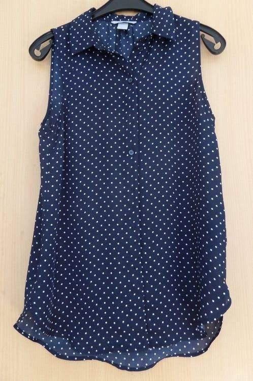 Luchtige donkerblauwe polkadot blouse maat 38 van H&M, Ophalen of Verzenden, Zo goed als nieuw, Maat 38/40 (M), Blauw