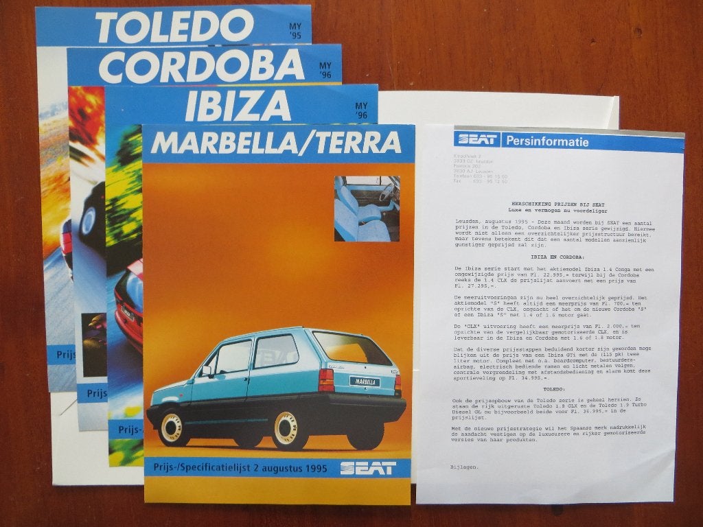Seat persmap (aug. 1995) Toledo Cordoba Ibiza Marbella Terra, Ophalen of Verzenden, Nieuw, Overige merken