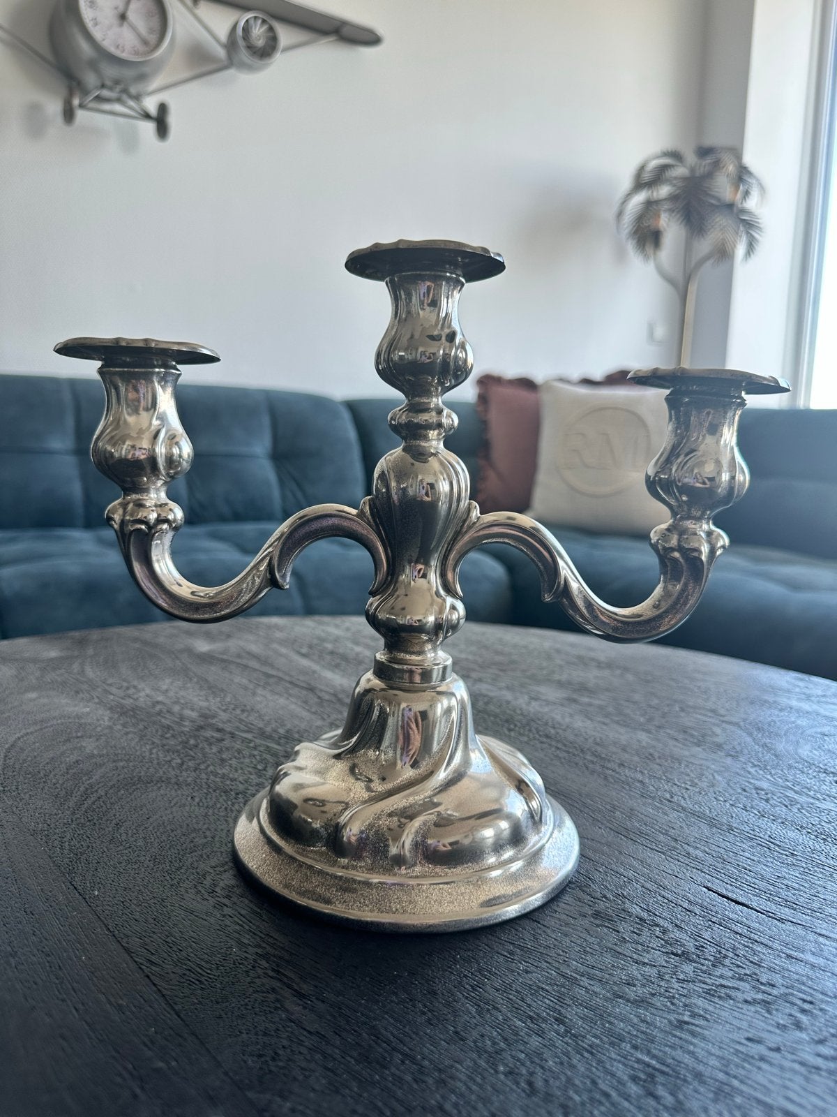 Vintage Verzilverde 3-Armige Kandelaar, Antiek en Kunst, Verzenden, Zilver