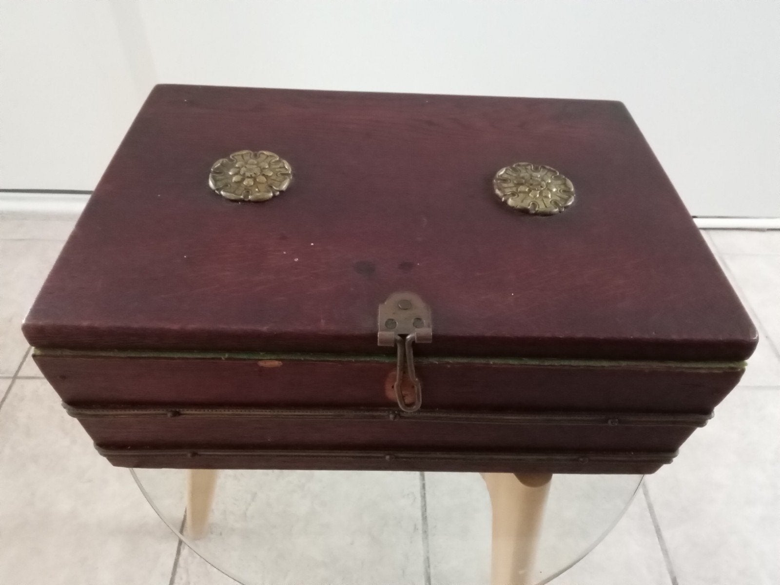 Antieke Houten Sieradenkist met Koperbeslag, Ophalen