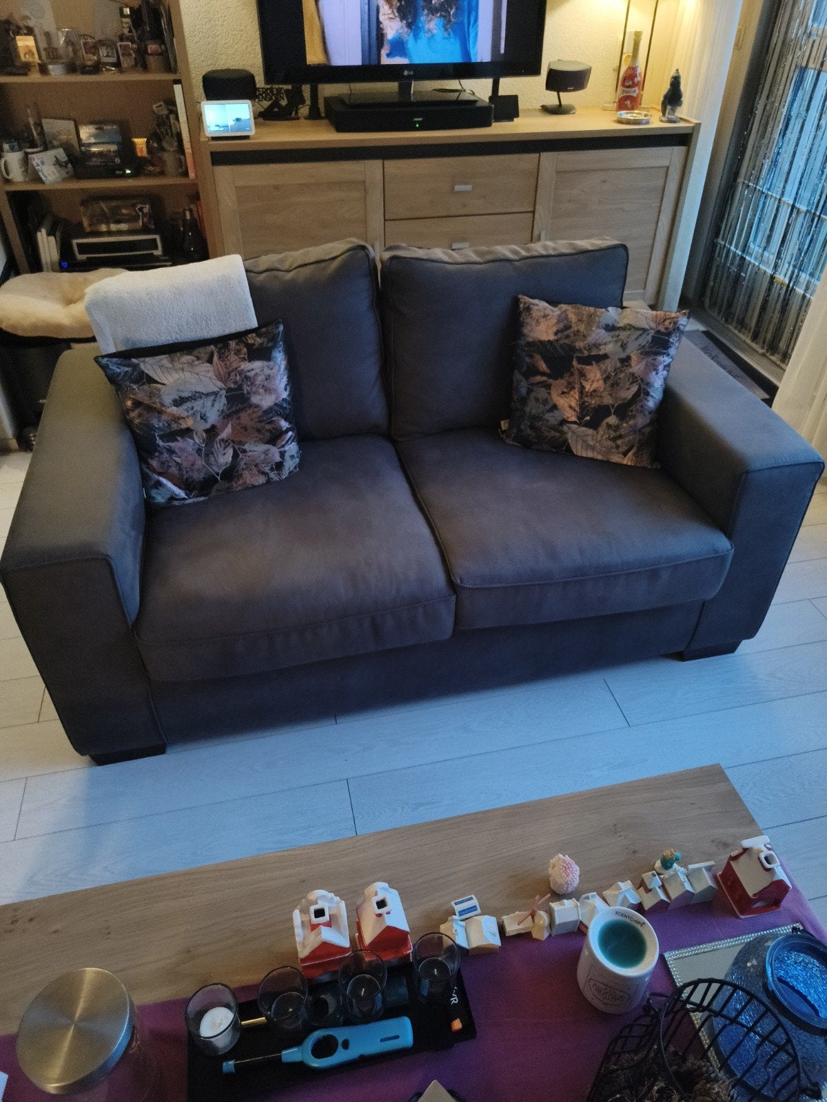 Comfortabele 2-zitsbank en 3-zitsbank in antraciet, Gebruikt, Driepersoons, 75 tot 100 cm, Ophalen of Verzenden