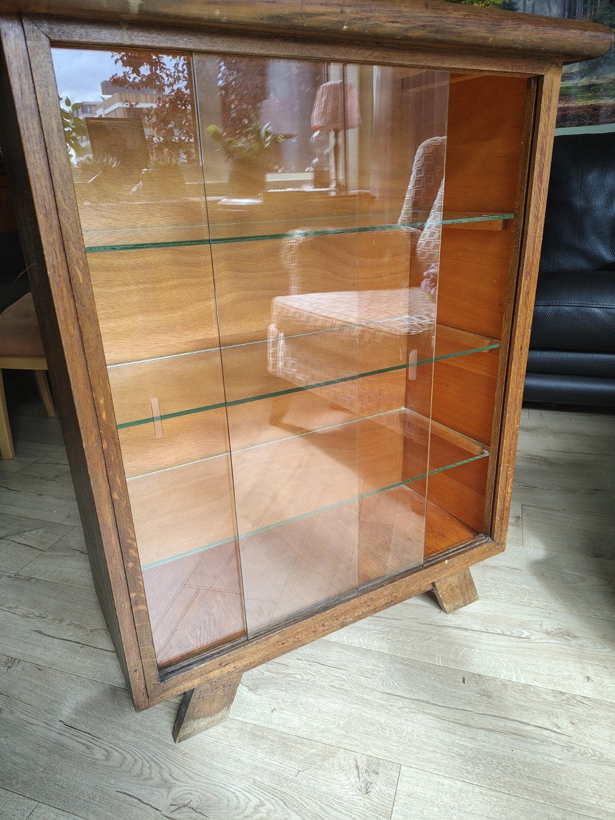 Mid-century vitrinekast met glazen deuren, Ophalen, Glas, 50 tot 100 cm, Mid-century