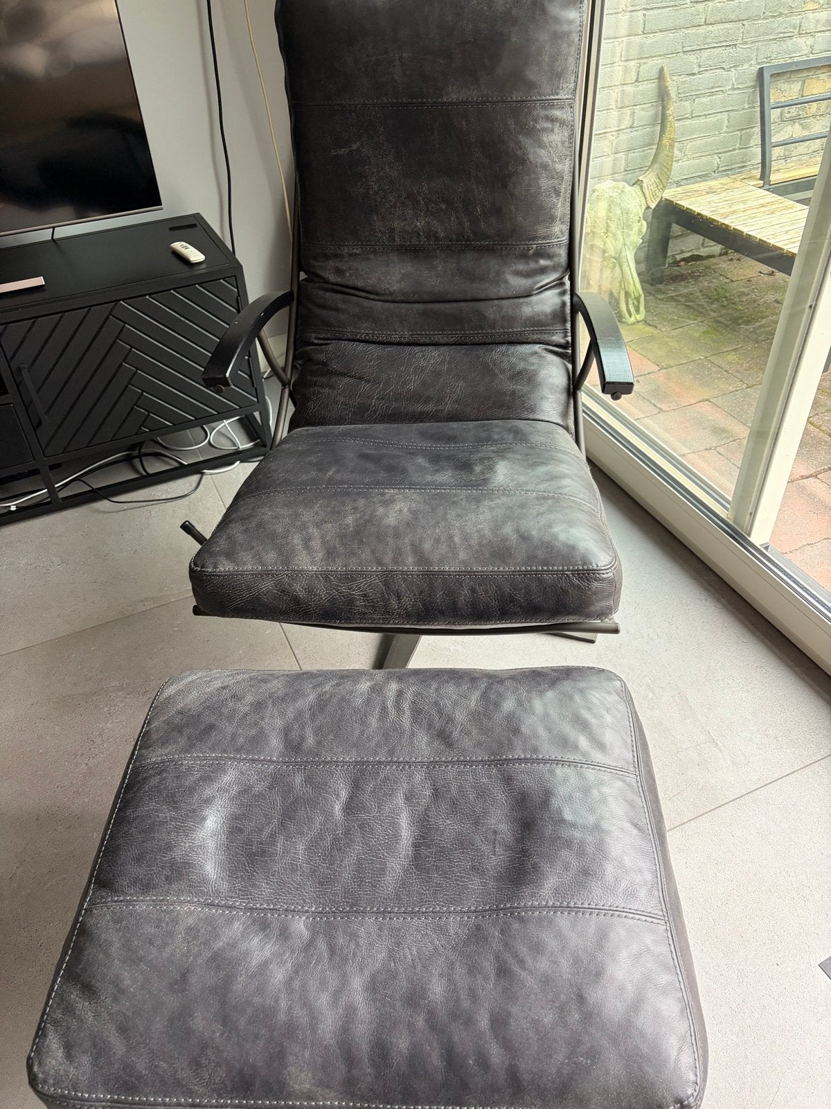 Leren relaxfauteuil met voetenbank - Grijs Het Anker
