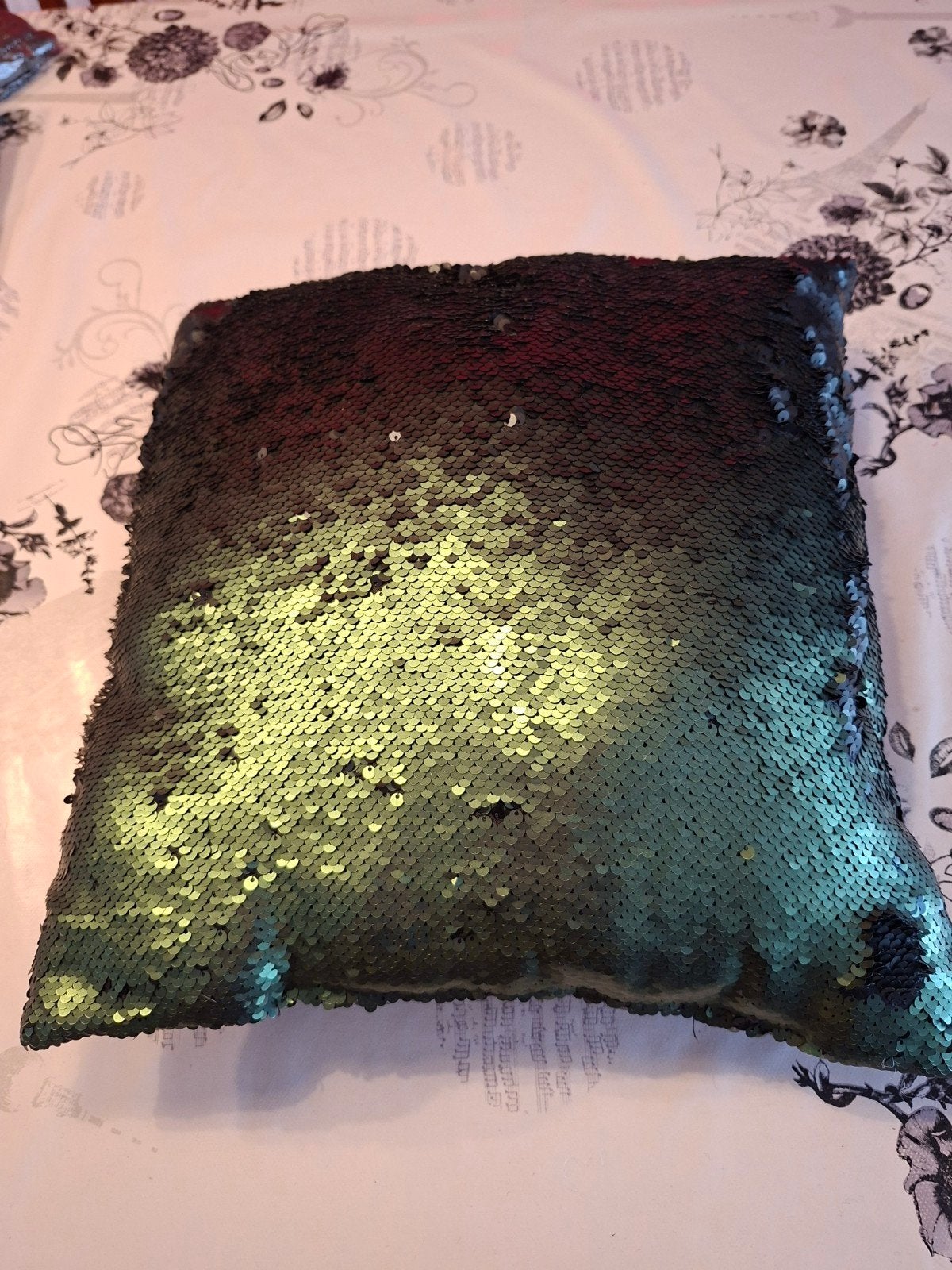 kussen met pailletten groen/ zwart, Ophalen of Verzenden, Zwart, Vierkant