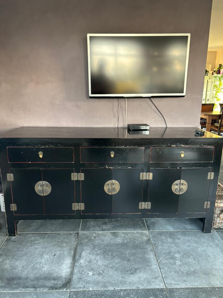 Zwart Chinees Dressoir, Huis en Inrichting, Kasten | Dressoirs, Ophalen, Gebruikt, Met deur(en), 150 tot 200 cm