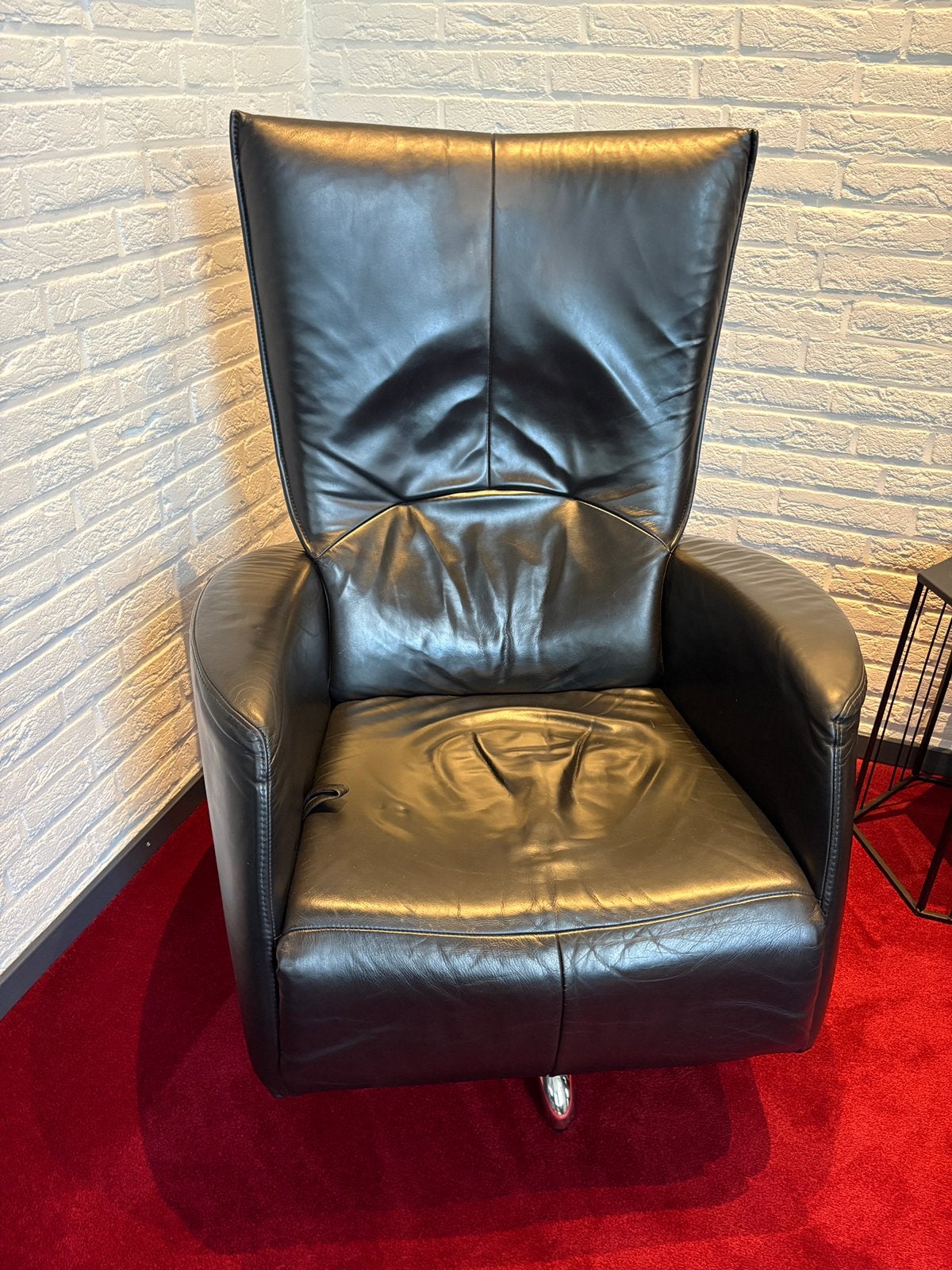 Statige leren relaxfauteuil zwart, Huis en Inrichting, Ophalen, Gebruikt, Leer, 50 tot 75 cm