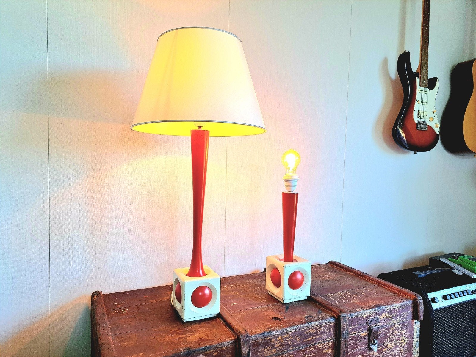 Unieke Set Vintage Space-Age Tafellampen – Jaren '60, Met schakelaar, Gebruikt, Vintage, Meerkleurig