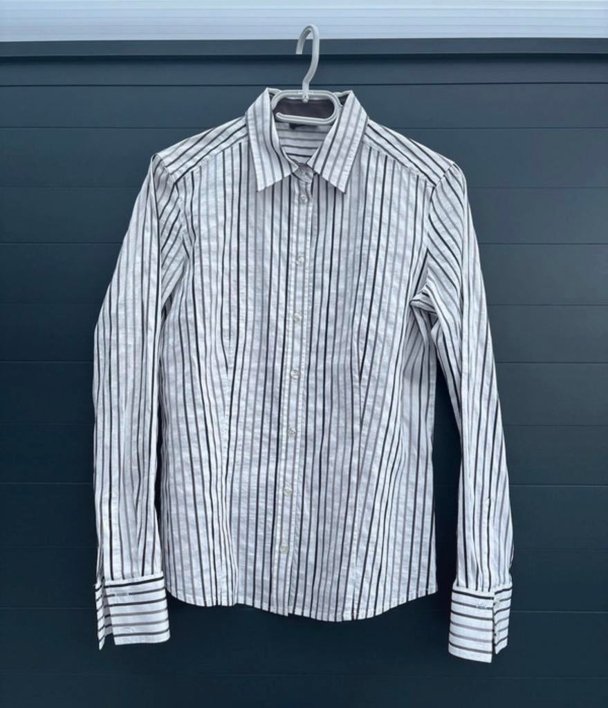 blouses: gestreept, lichtblauw en grijsblauw, Ophalen, Gedragen, Maat 38/40 (M), Wit