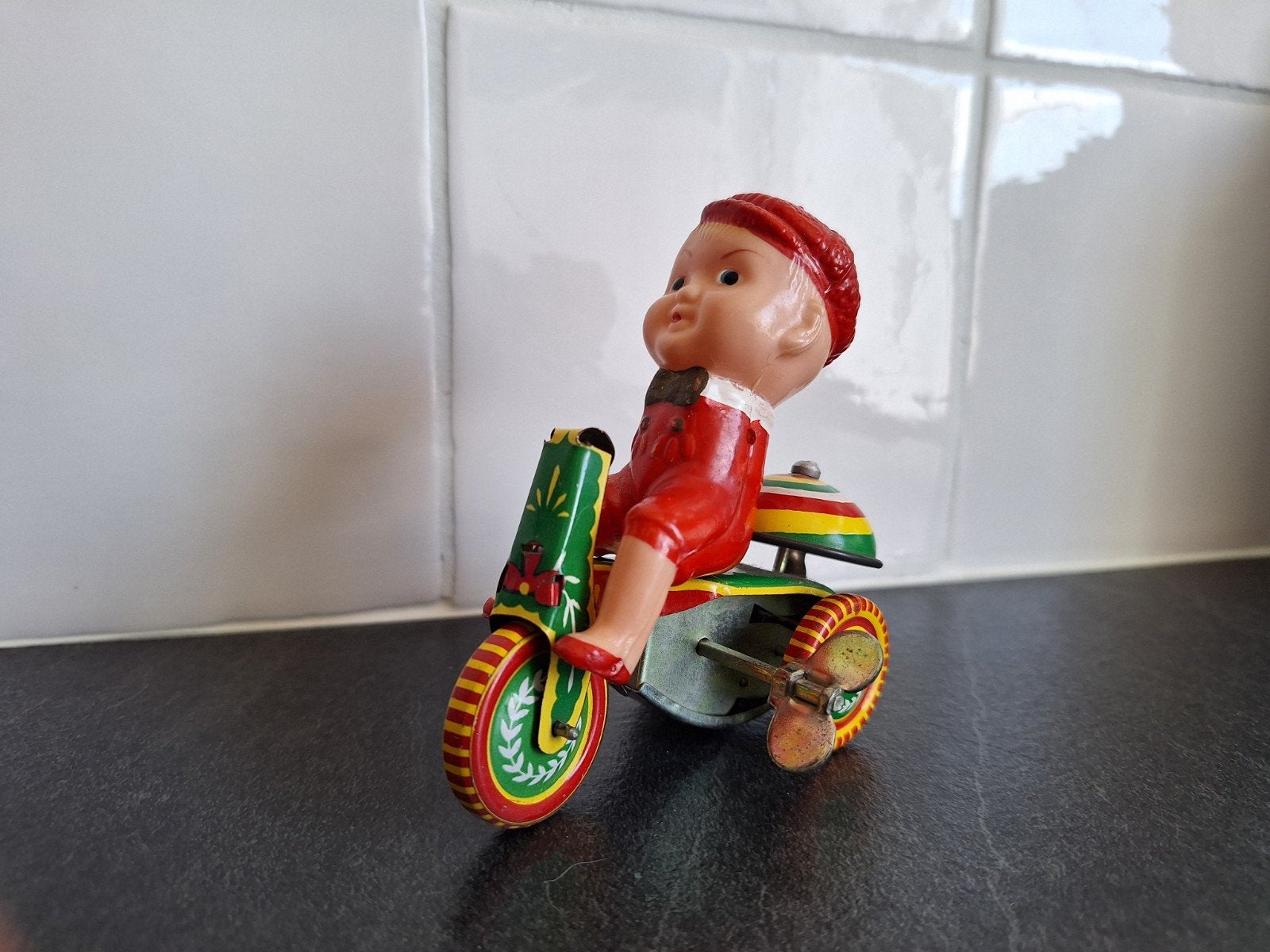 Vintage Opwindbaar Speelgoed: Jongen op Driewieler, Ophalen of Verzenden, Gebruikt, Jongen