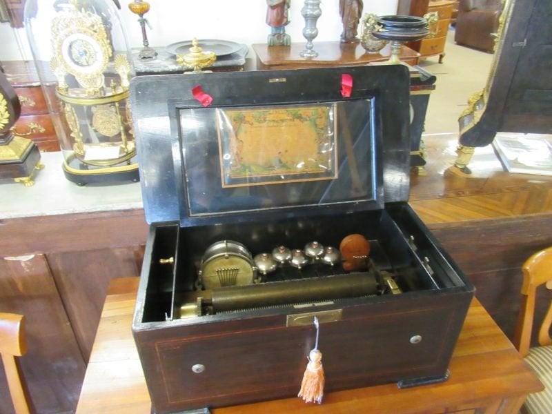 Oer 11885 antieke 19e eeuwse grote muziekdoos met trommel, Ophalen