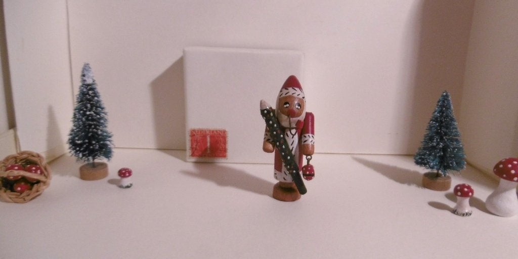 Oude houten kerstman Rookmannetje poppenhuis pop kerst boom., Verzenden
