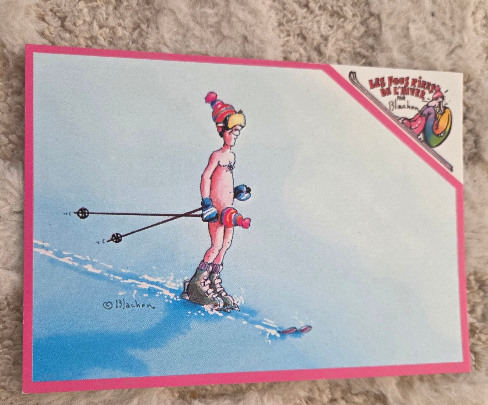 Naakt Skiën - man met muts over zijn edele deel - Humor, Verzenden, 1980 tot heden, Ongelopen, Overige thema's