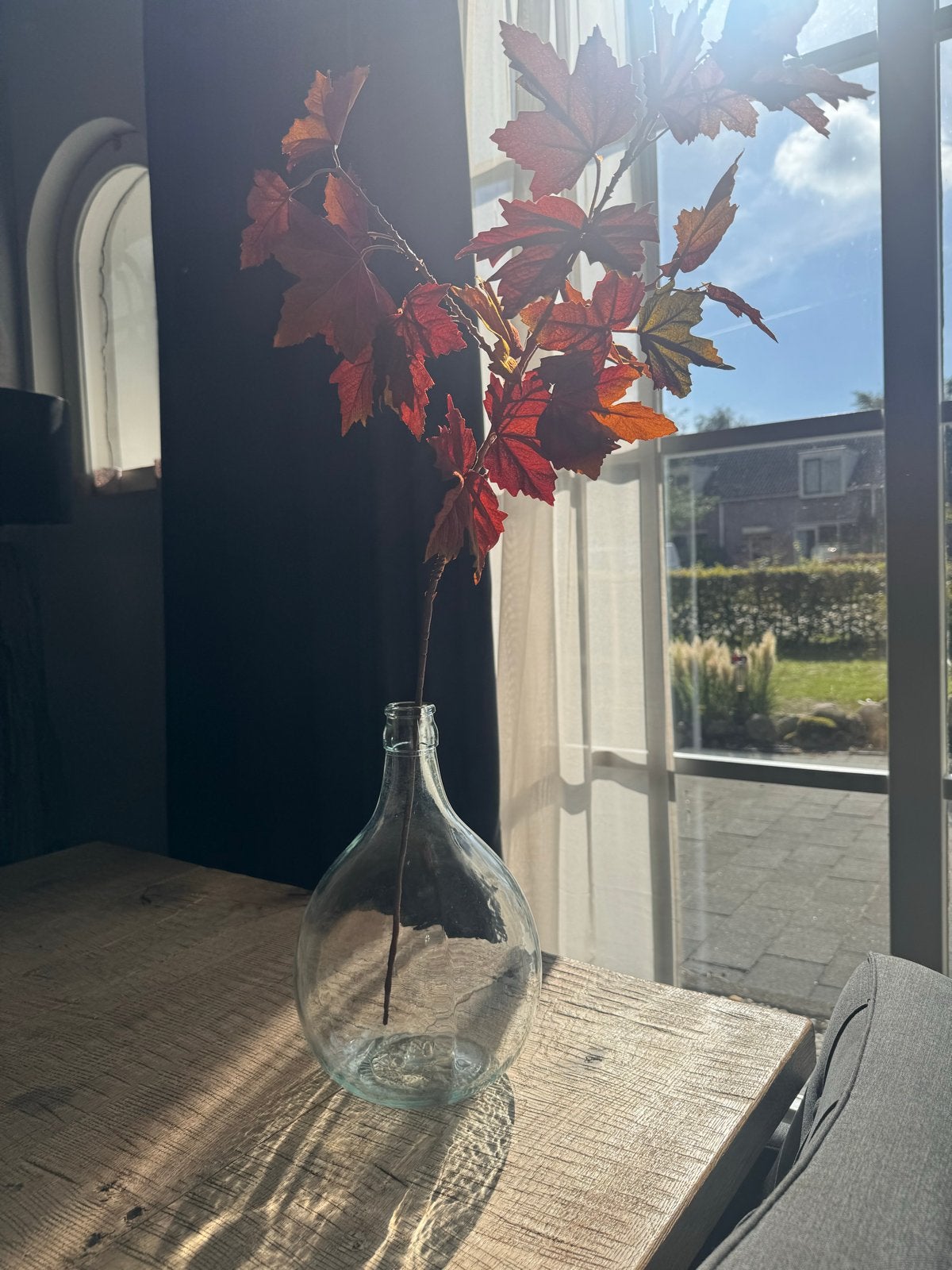 Buikfles vaas van stevig helder glas, Ophalen of Verzenden, Gebruikt, Transparant, Glas