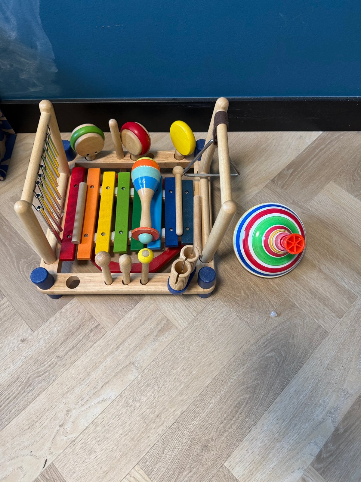 Houten Muziek Speelgoed Set met Xylofoon en Rammelaar, Ophalen, Zo goed als nieuw, Overige typen