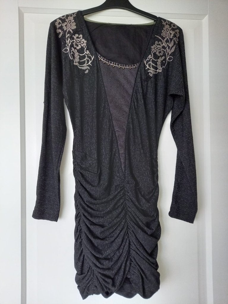 Jurk - grijs / zwart met glitter - Angels Never Die S/36, Zwart, Ophalen of Verzenden, Maat 36 (S), Angels never die