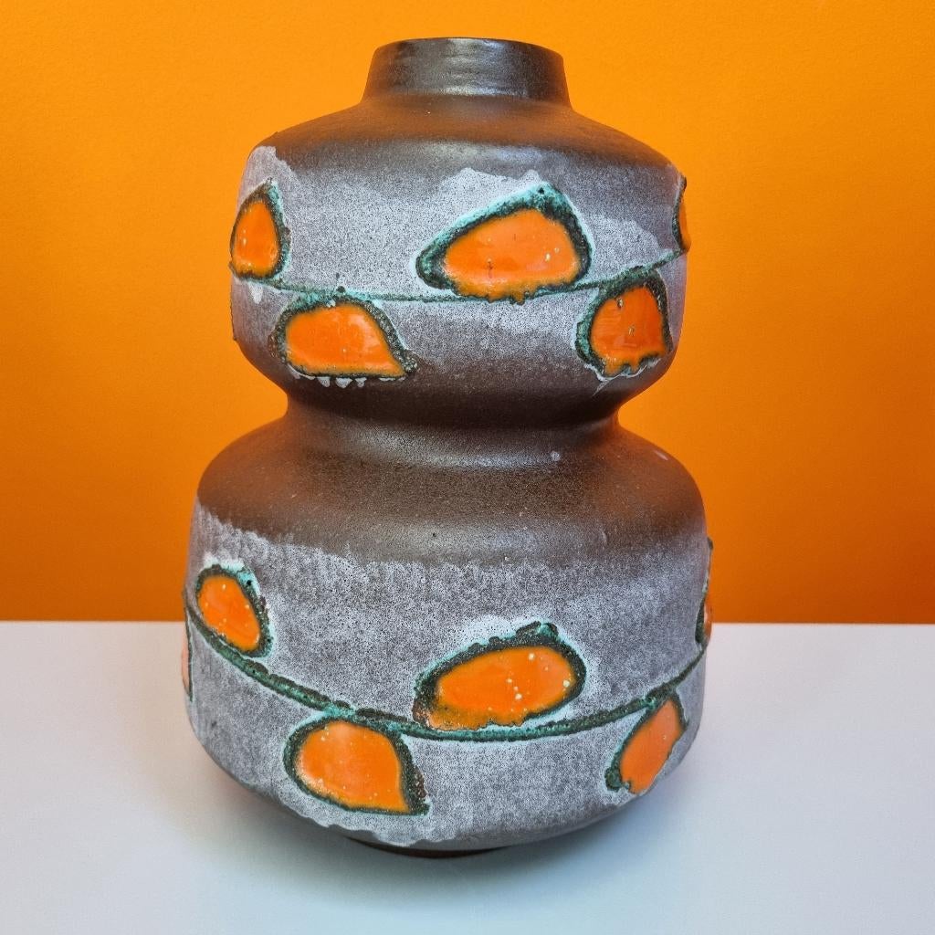 retro vintage fat lava keramiek vaas Strehla Germany GDR 70s, Huis en Inrichting, Aardewerk of Porselein, Oranje, Ophalen of Verzenden