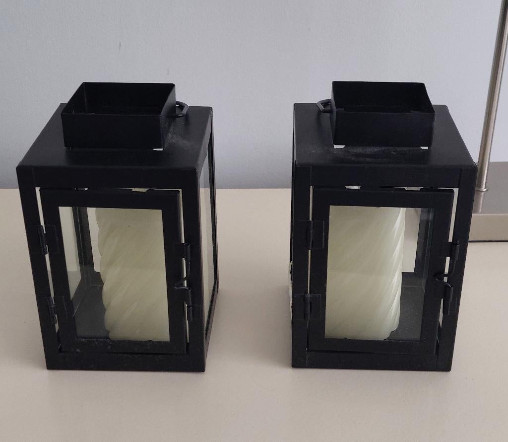 Lantaarn 2x , 2x Ledkaars zgan, 3 led-lichten, Ophalen, Zo goed als nieuw, Metaal, Minder dan 25 cm