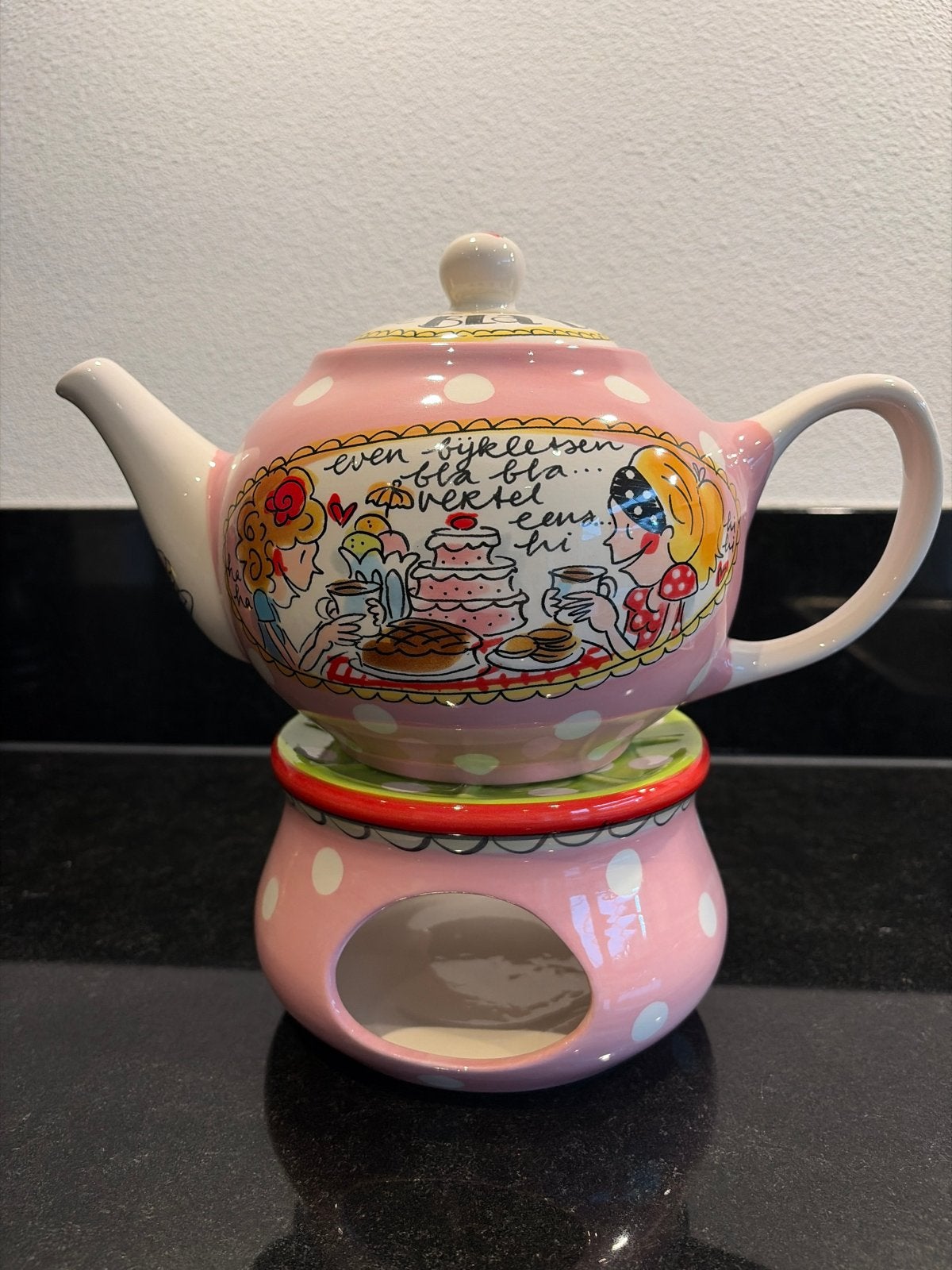 Blond Amsterdam Theepot met theelichtje Even bijkletsen, Ophalen, Keramiek, Zo goed als nieuw, Theepot