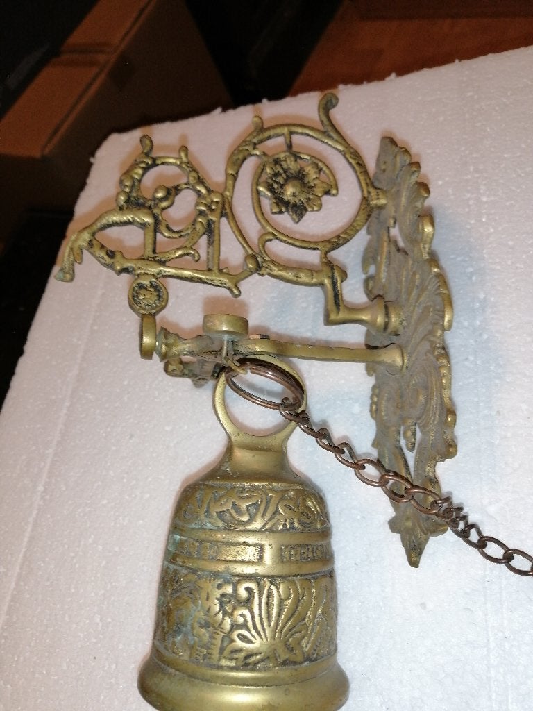Een grote, zware koperen bel met engeltje, Antiek en Kunst, Antiek | Koper en Brons, Ophalen of Verzenden