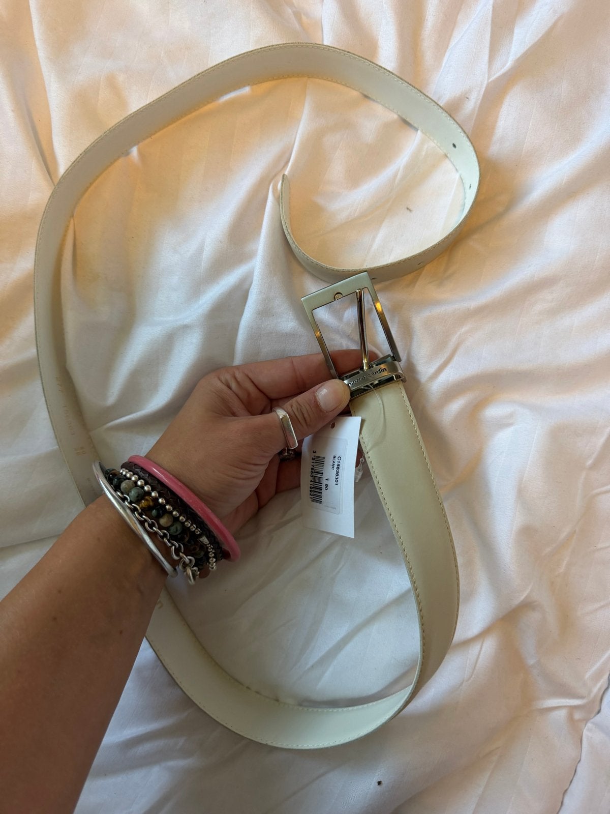 Pierre Cardin Paris Leren Riem Wit/Crème Zilveren Gesp 90/36, 3 tot 5 cm, Ophalen of Verzenden, Wit, Echt leder