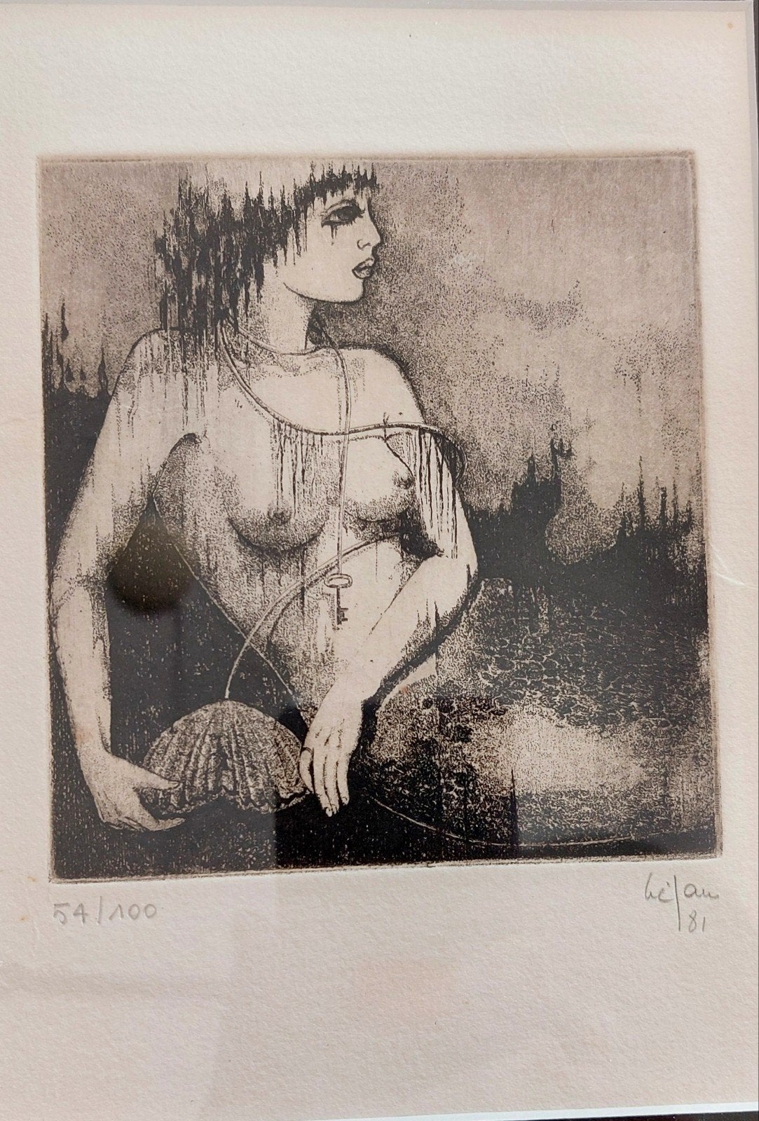 Gesigneerde Ets van zeemeermin uit 1981, Antiek en Kunst, Kunst | Etsen en Gravures, Ophalen of Verzenden