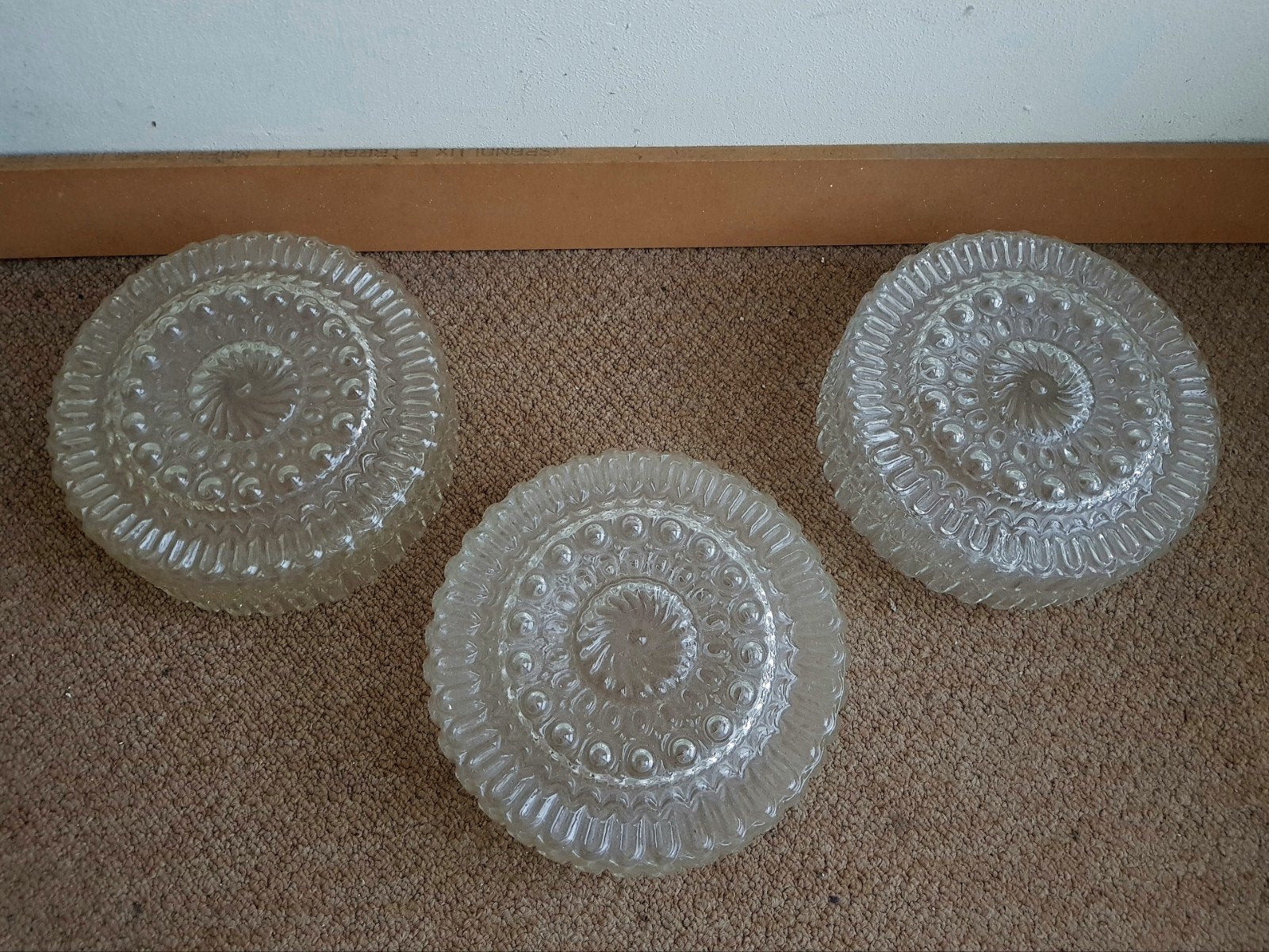 Vintage retro plafondlamp plafonierre kappen reliëf glas, Ophalen of Verzenden, Zo goed als nieuw, Glas, Plafondlamp
